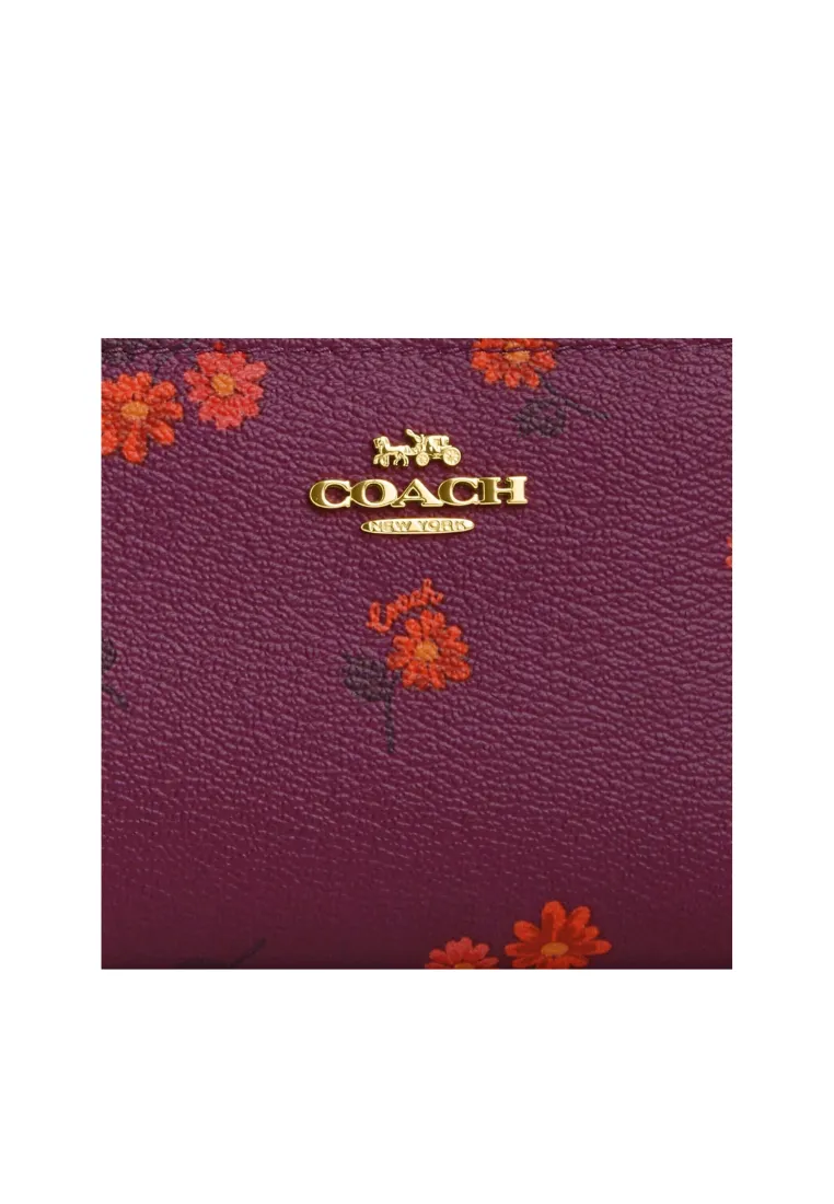 ( AS IS ) Coach Bifold Wallet With Country Floral Print In Deep Berry Multi CM853