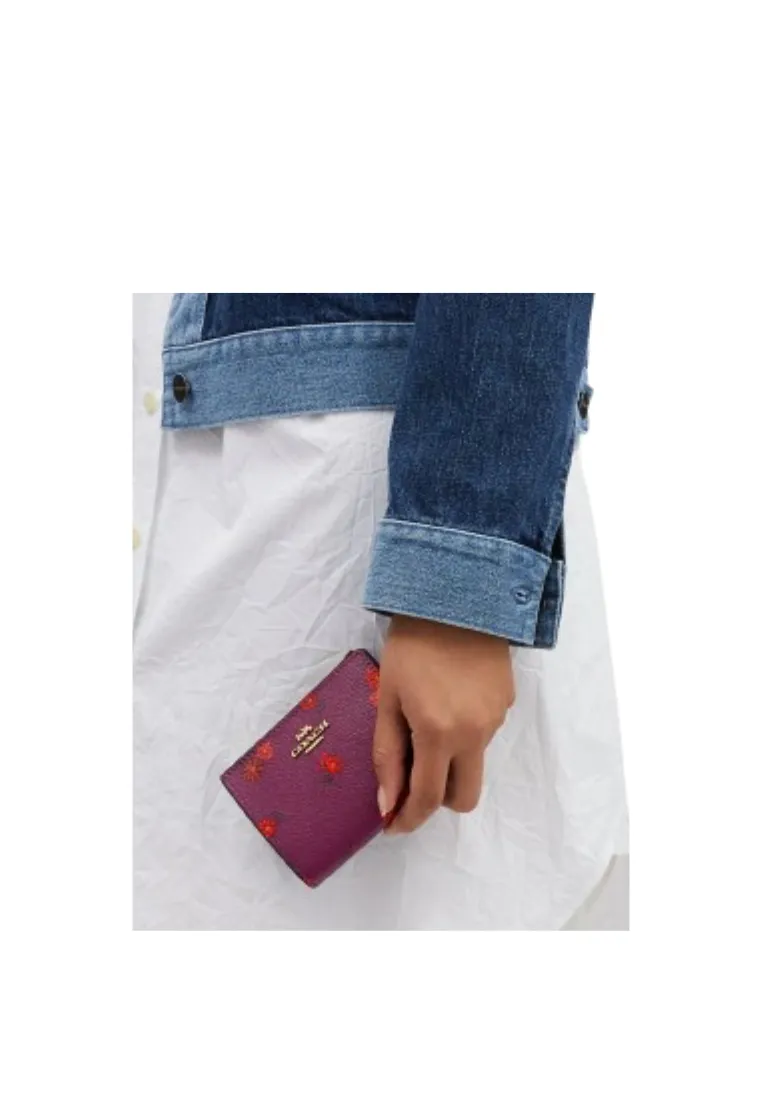 ( AS IS ) Coach Bifold Wallet With Country Floral Print In Deep Berry Multi CM853
