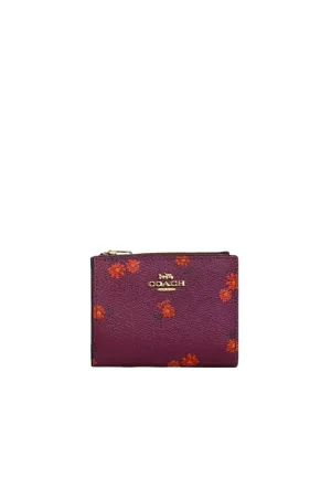 ( AS IS ) Coach Bifold Wallet With Country Floral Print In Deep Berry Multi CM853