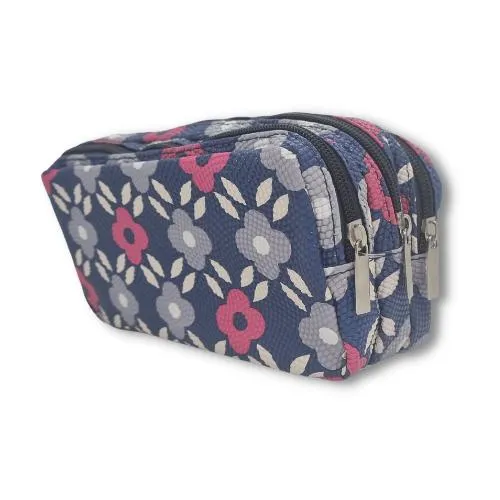 ■ Schoolbooks.ie - Triple Pencil Case - Bead Flower Navy