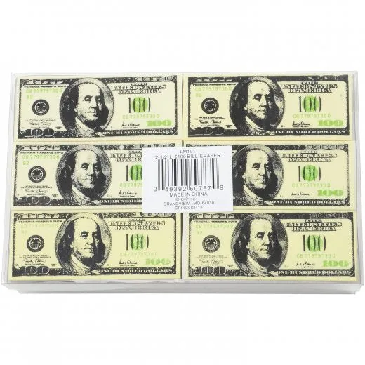 $100 Bill Erasers Kids Stationery (36 Count)