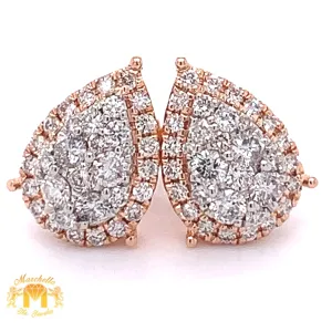 14k Gold Pear-shaped Round Diamond  Earrings