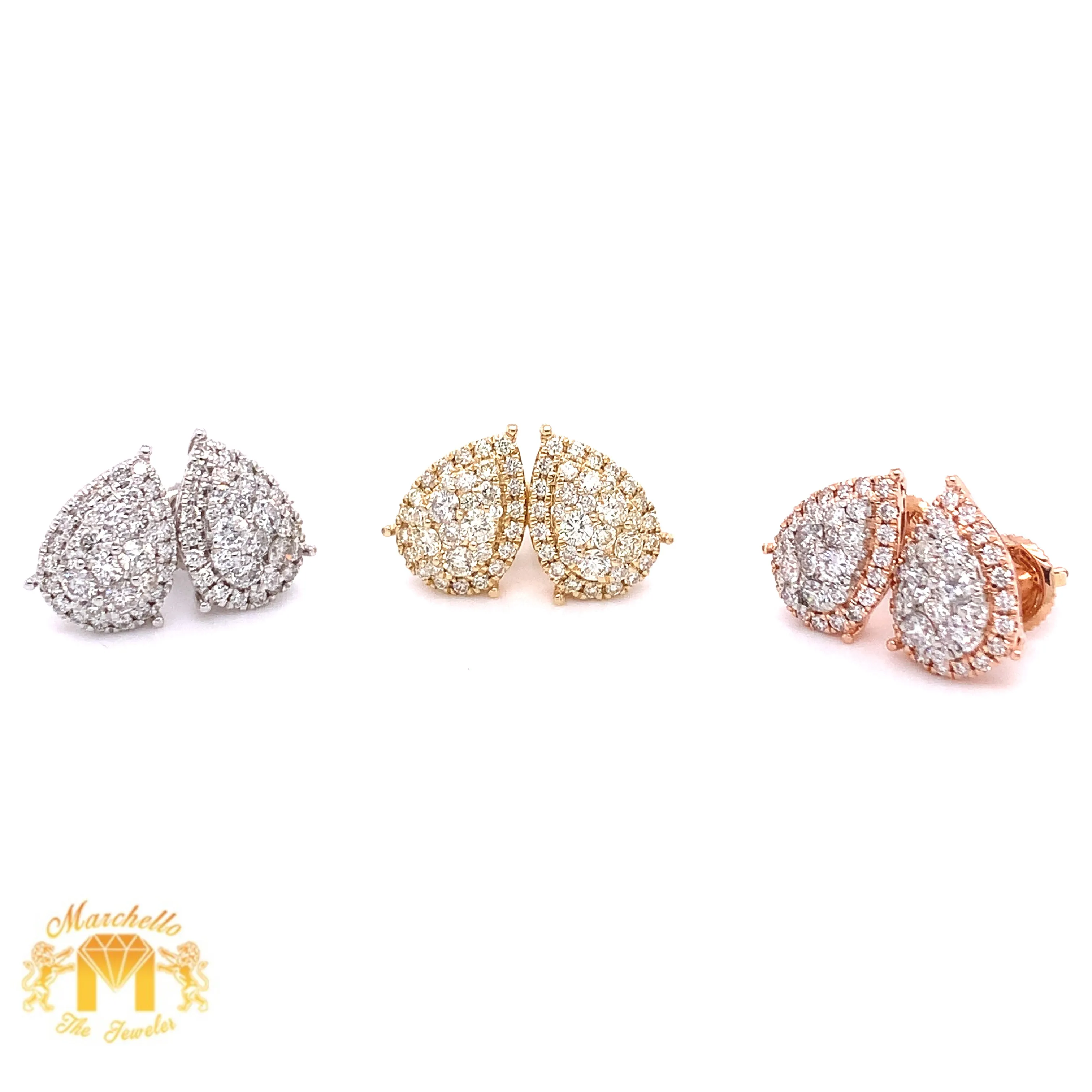 14k Gold Pear-shaped Round Diamond  Earrings