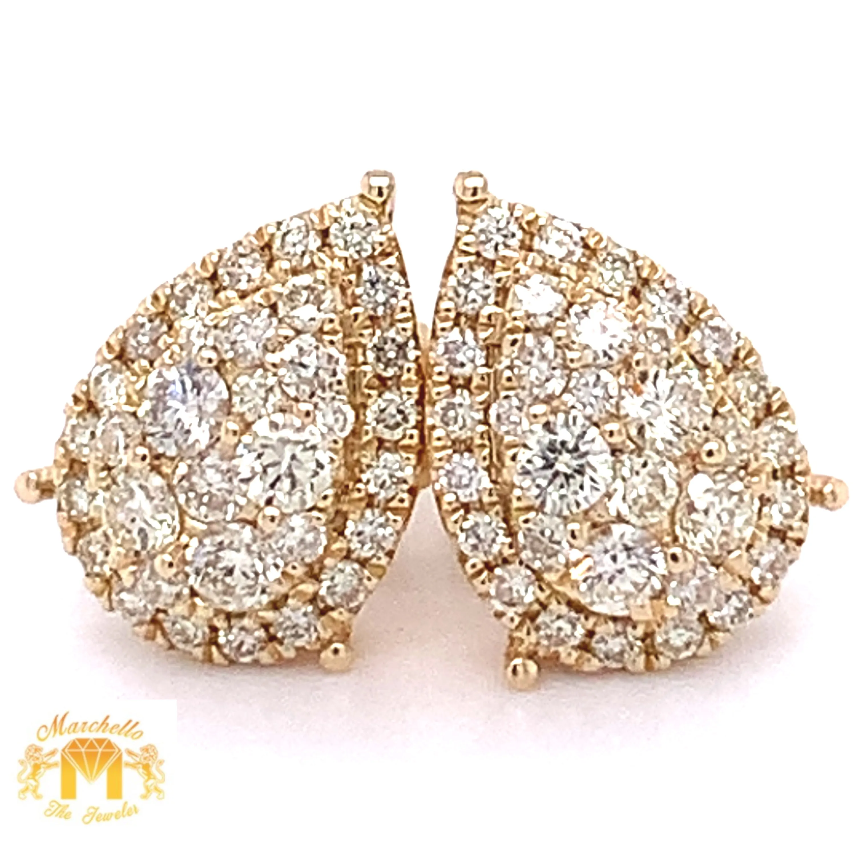 14k Gold Pear-shaped Round Diamond  Earrings