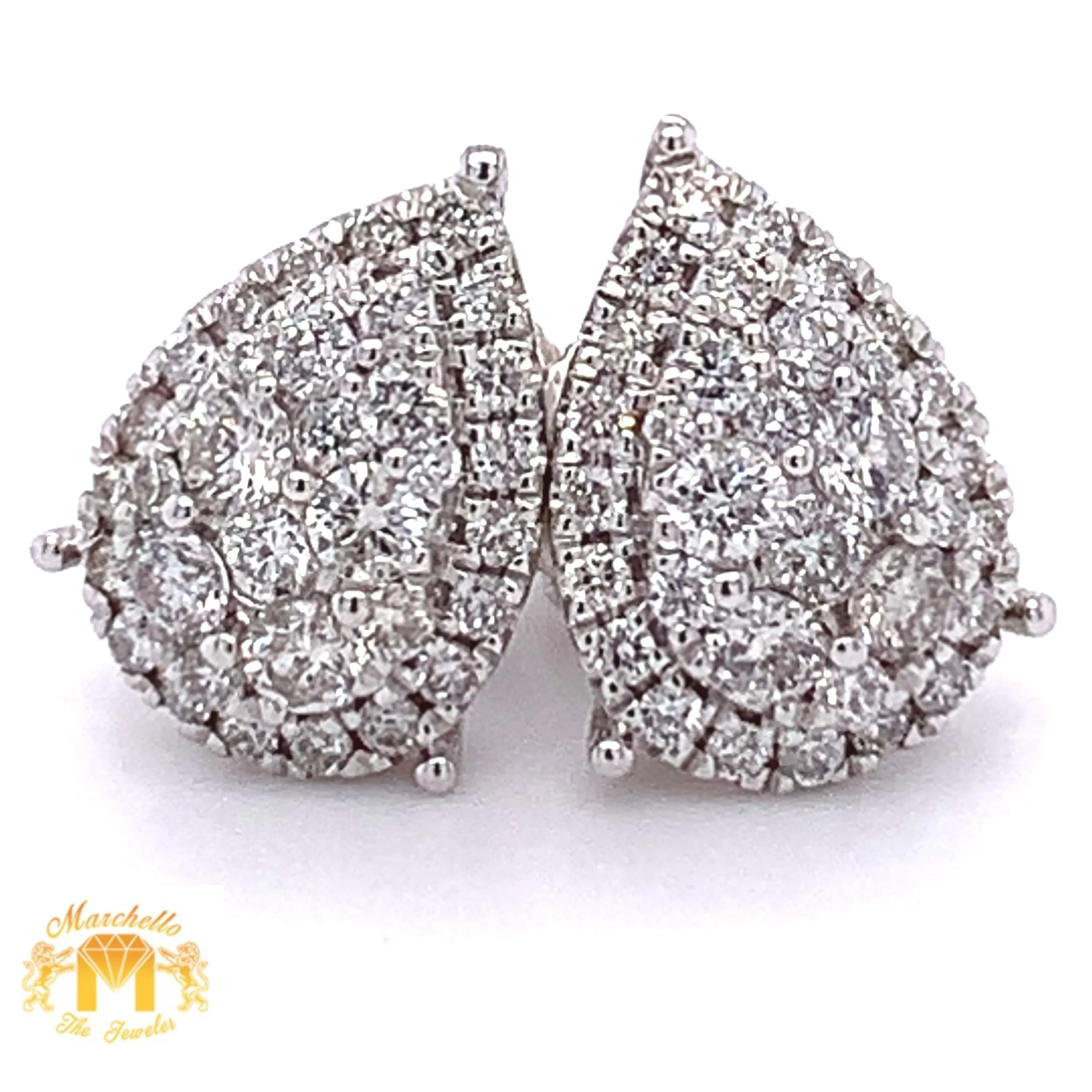 14k Gold Pear-shaped Round Diamond  Earrings