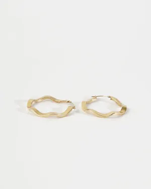 14k Gold Wavy Hoop Earrings