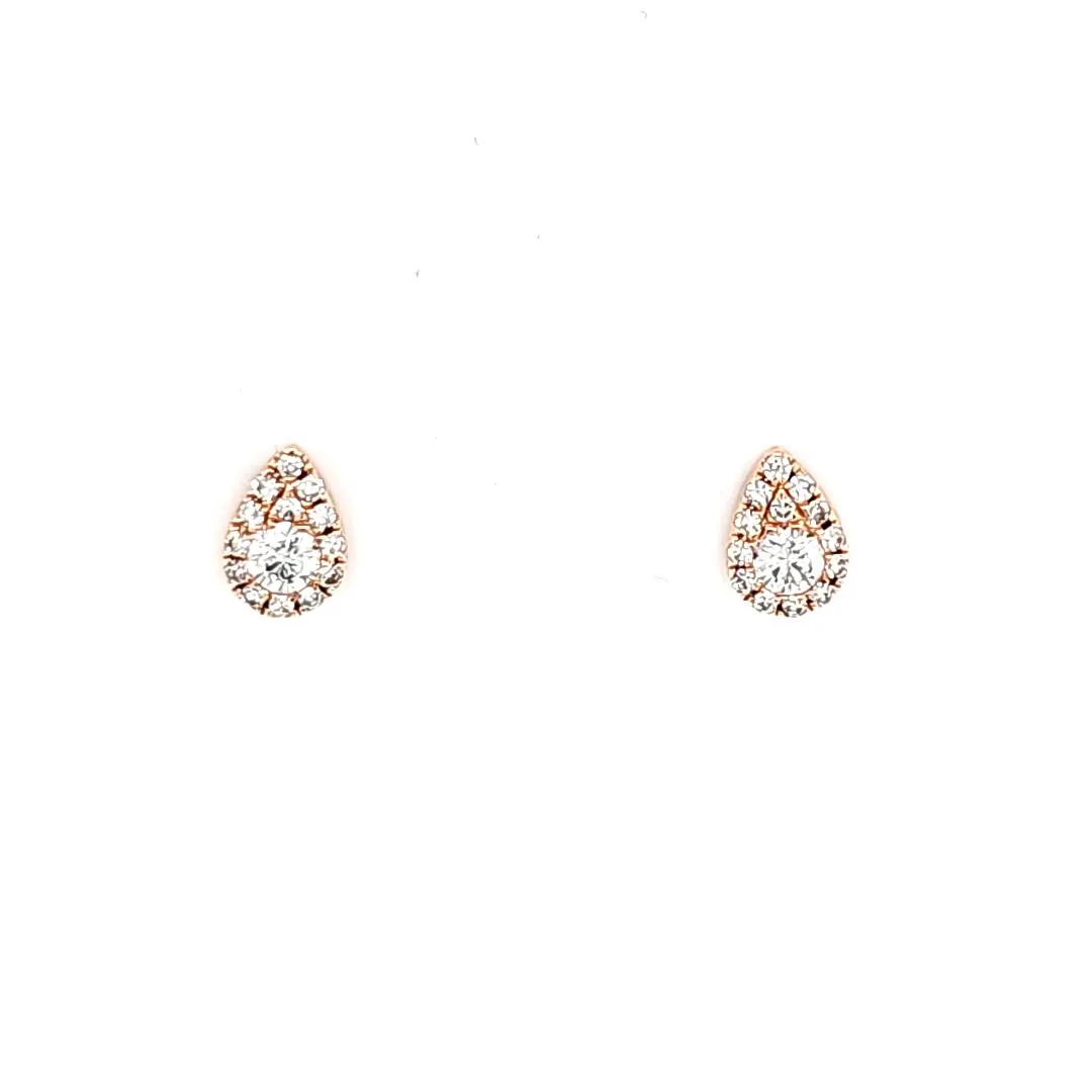 14k Rose Gold Pear Shaped Pave Diamond Earrings (I6491)