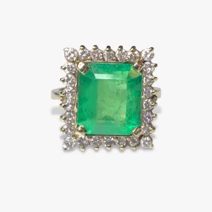 14k Yellow Gold Emerald Square Diamond Halo Ring
