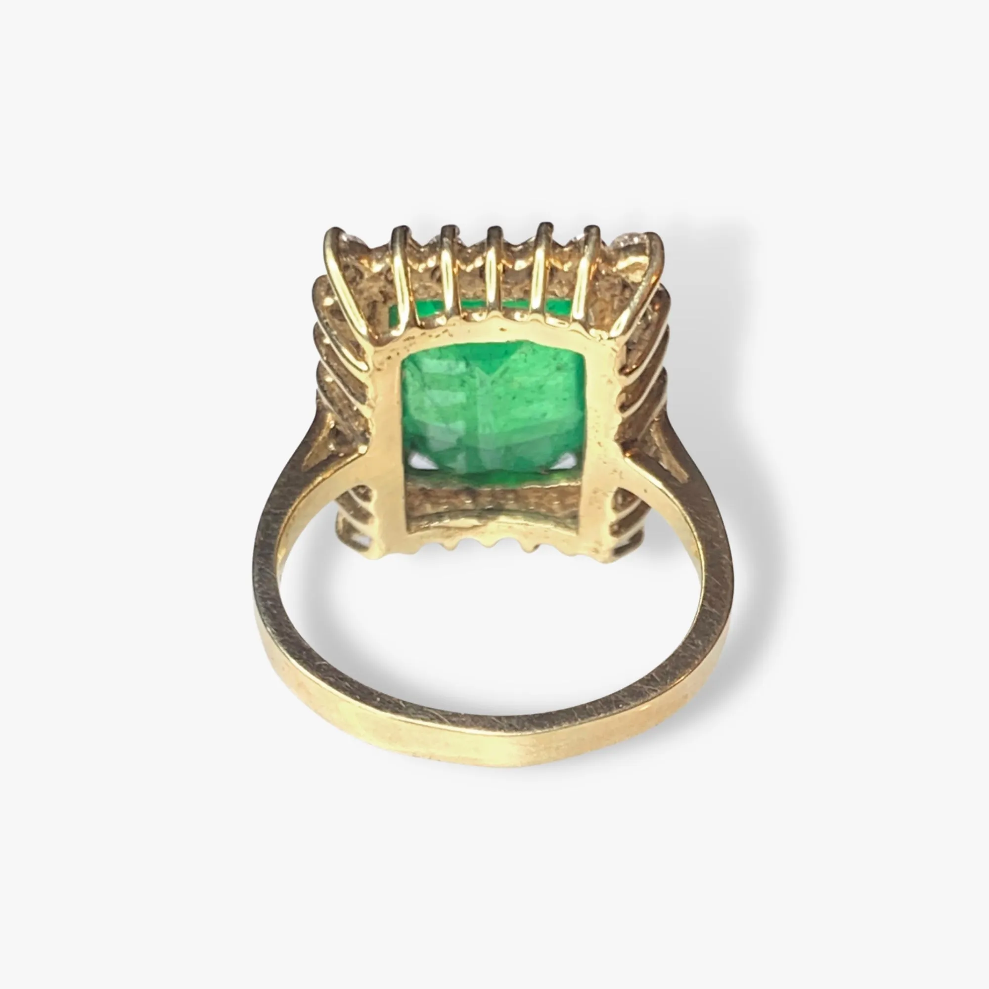 14k Yellow Gold Emerald Square Diamond Halo Ring