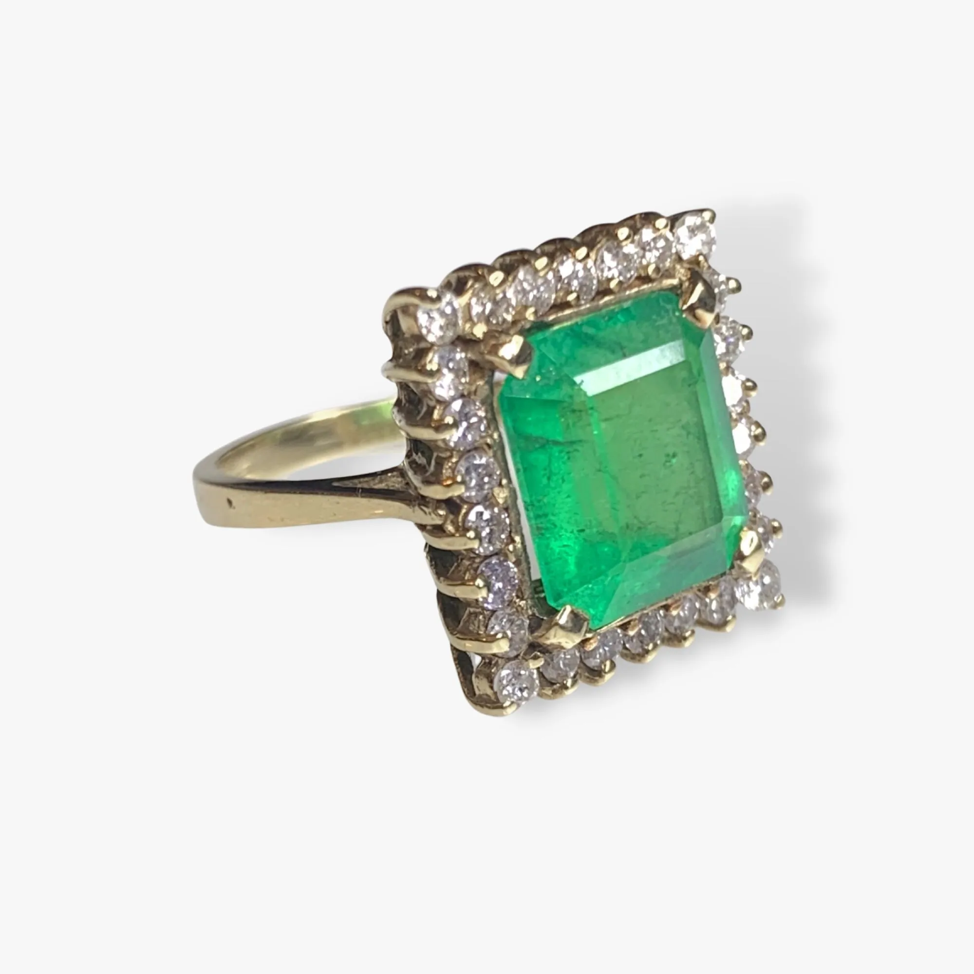 14k Yellow Gold Emerald Square Diamond Halo Ring