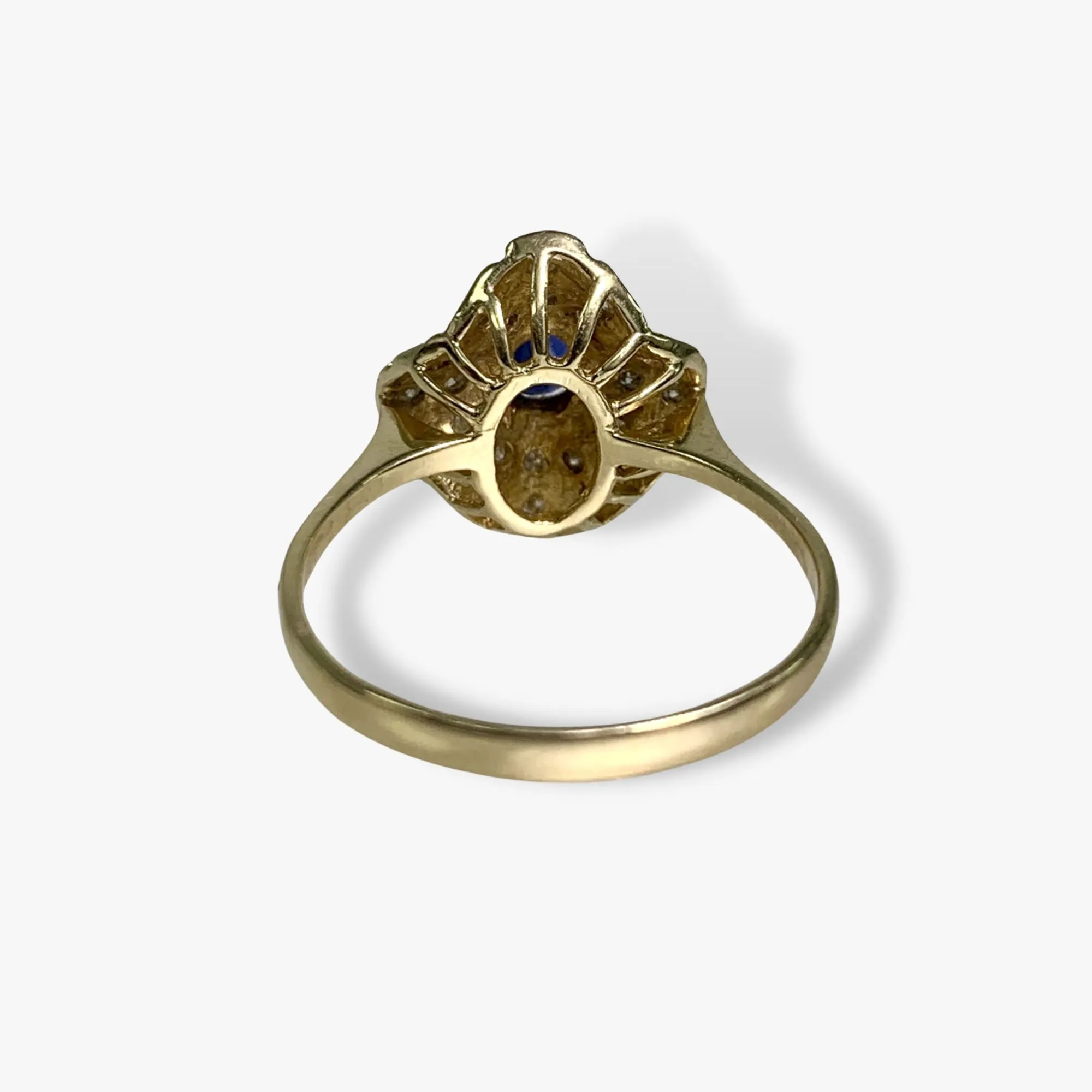14k Yellow Gold Oval Cut Blue Sapphire Diamond Vintage Ring