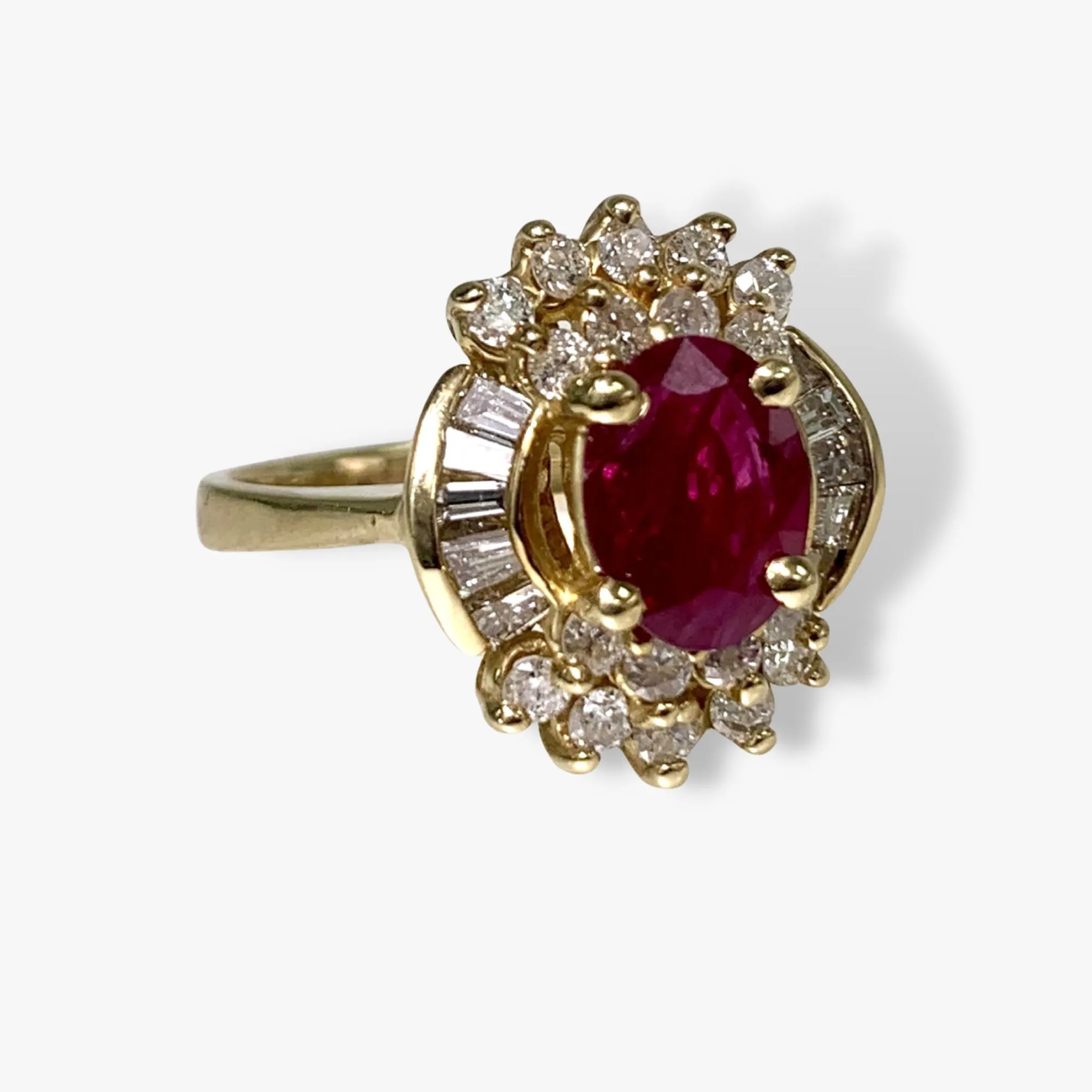 14k Yellow Gold Oval Cut Ruby and Diamond Vintage Ring