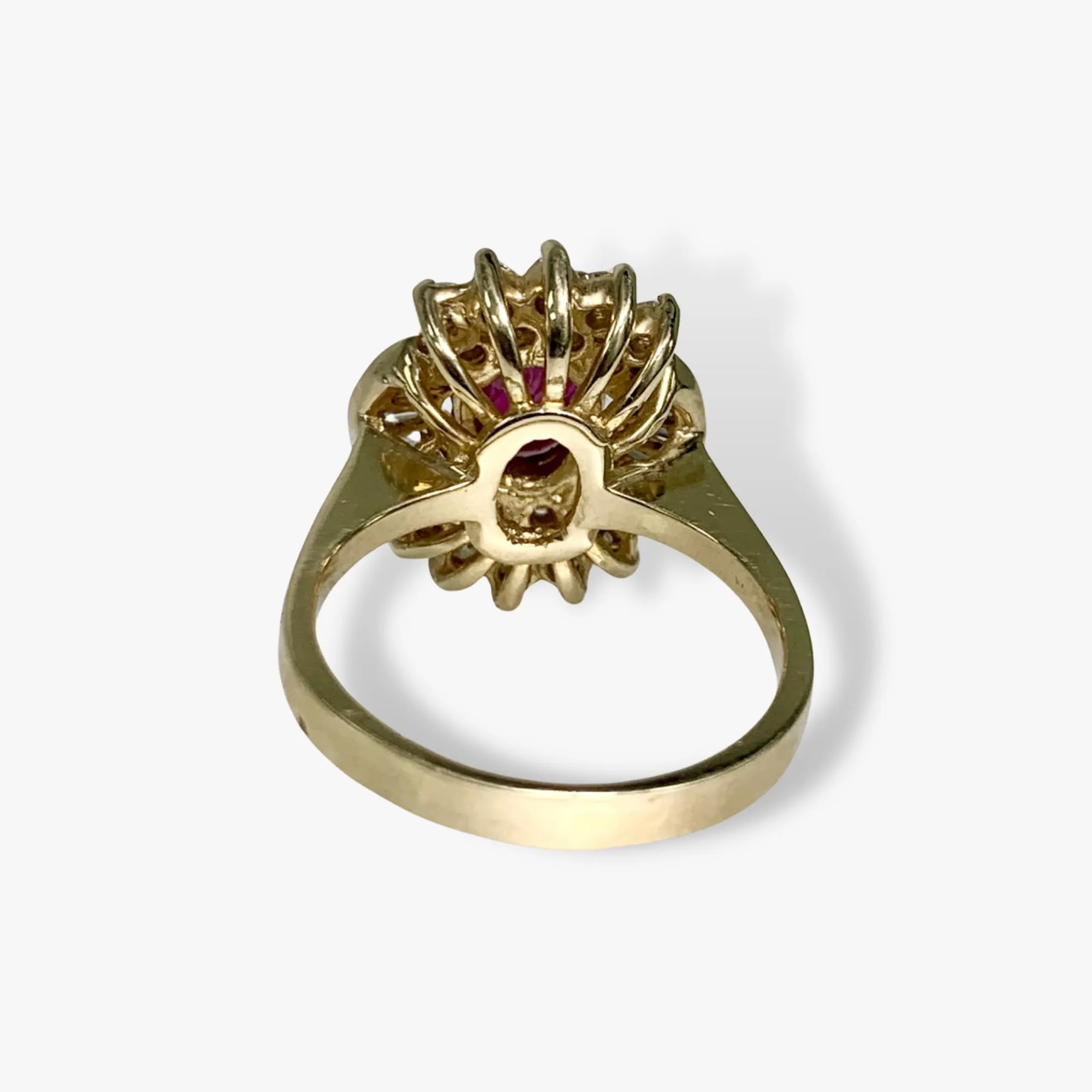 14k Yellow Gold Oval Cut Ruby and Diamond Vintage Ring