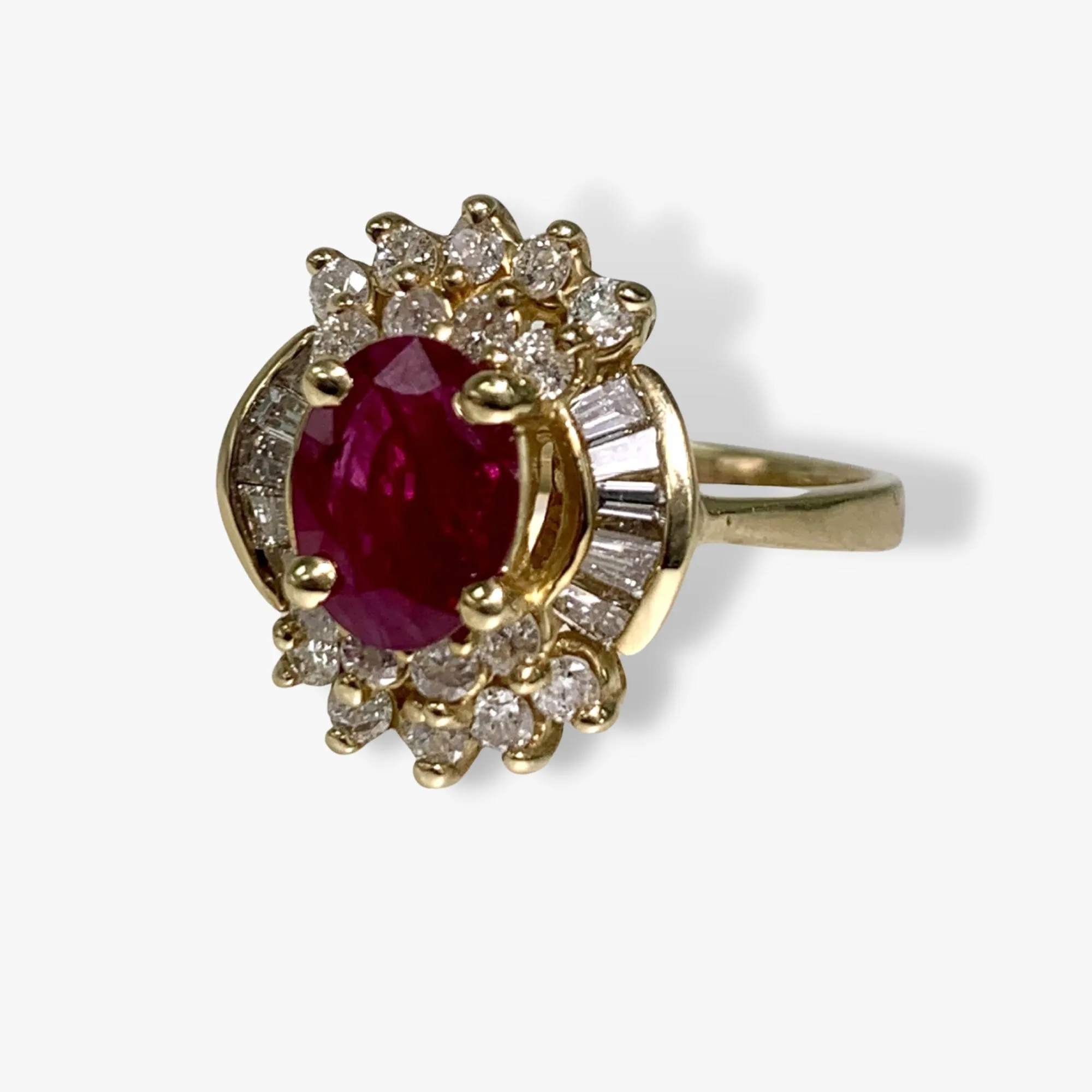 14k Yellow Gold Oval Cut Ruby and Diamond Vintage Ring