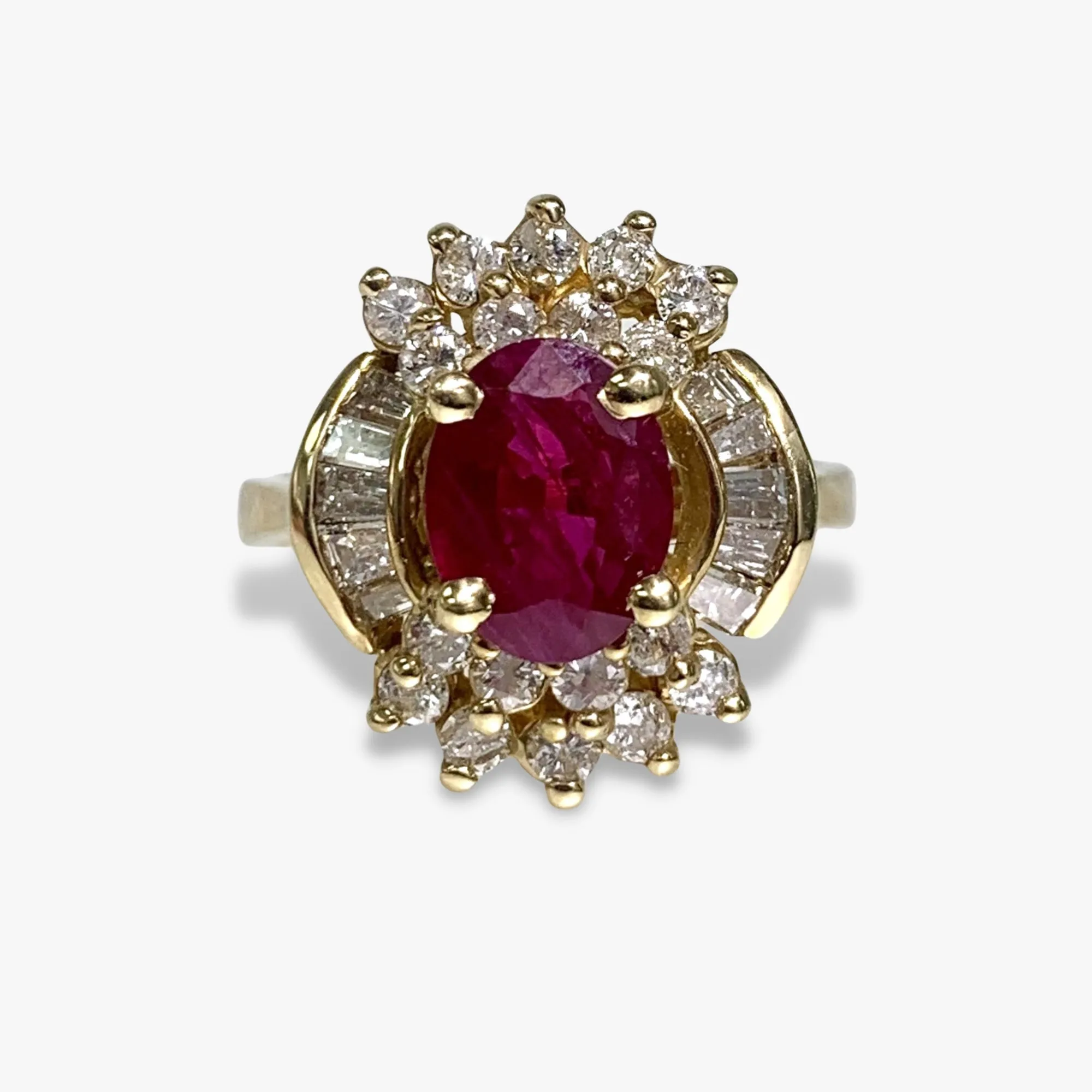14k Yellow Gold Oval Cut Ruby and Diamond Vintage Ring