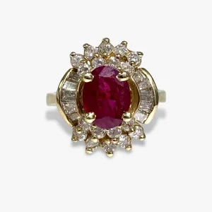 14k Yellow Gold Oval Cut Ruby and Diamond Vintage Ring