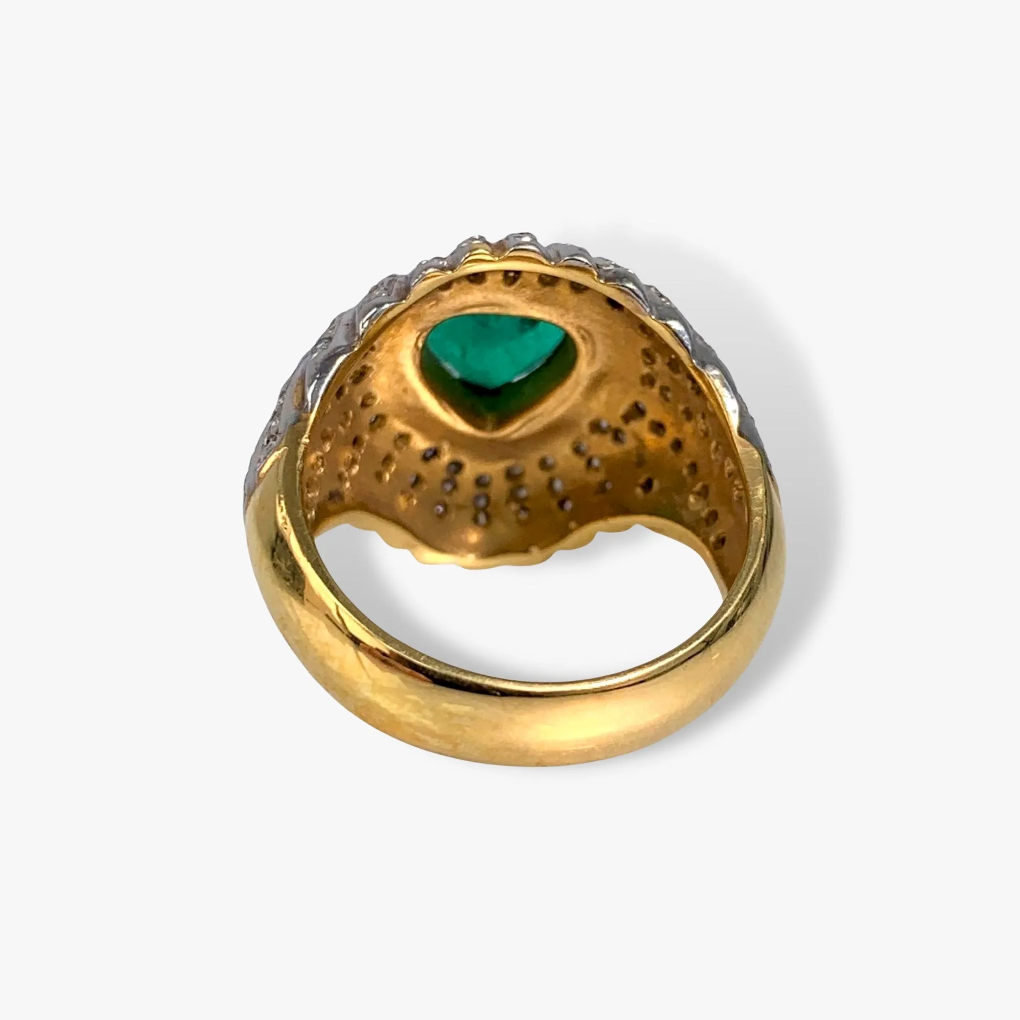 18k Yellow and White Gold Emerald and Diamond Vintage Cocktail Ring