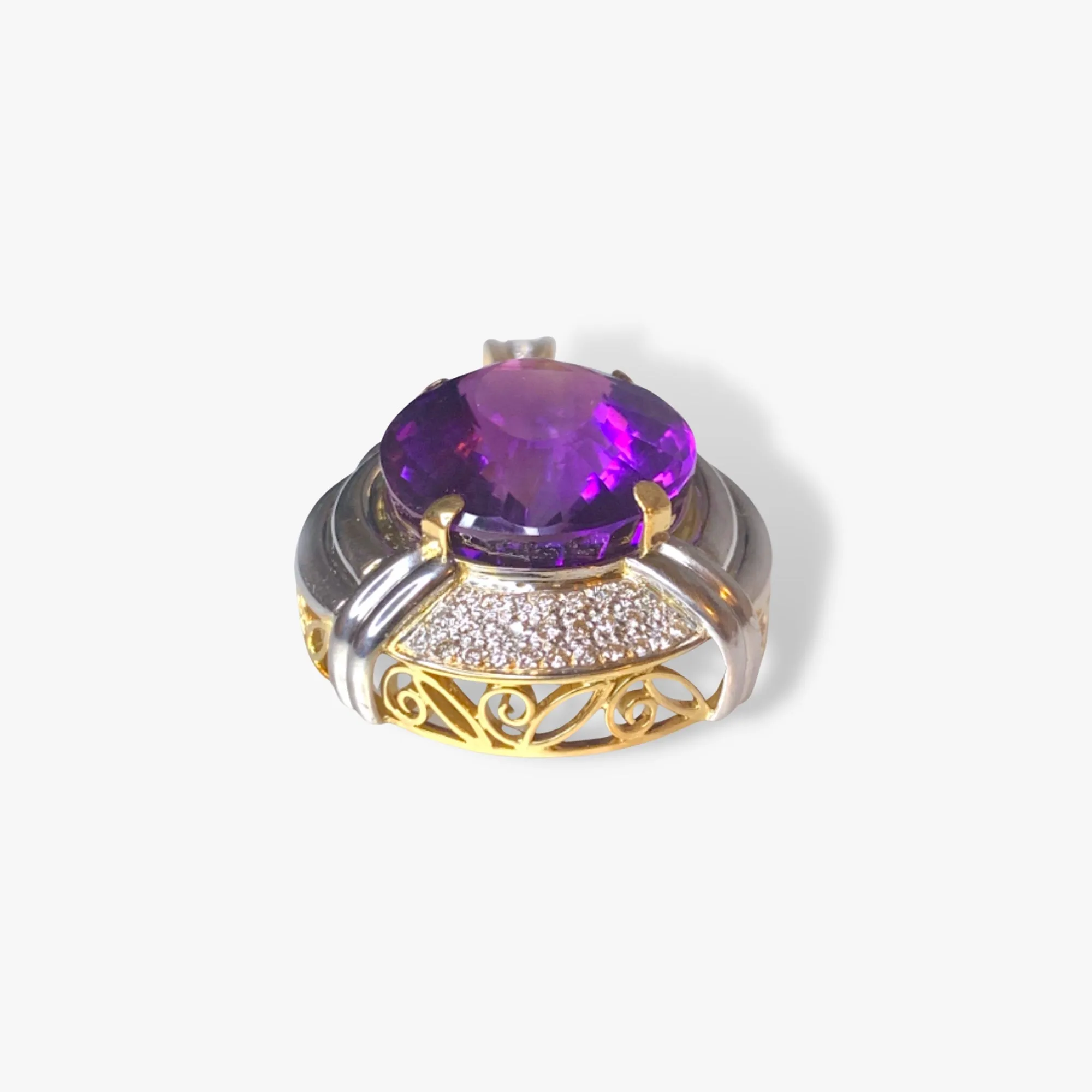 18k Yellow and White Gold Oval Amethyst Diamond Pendant