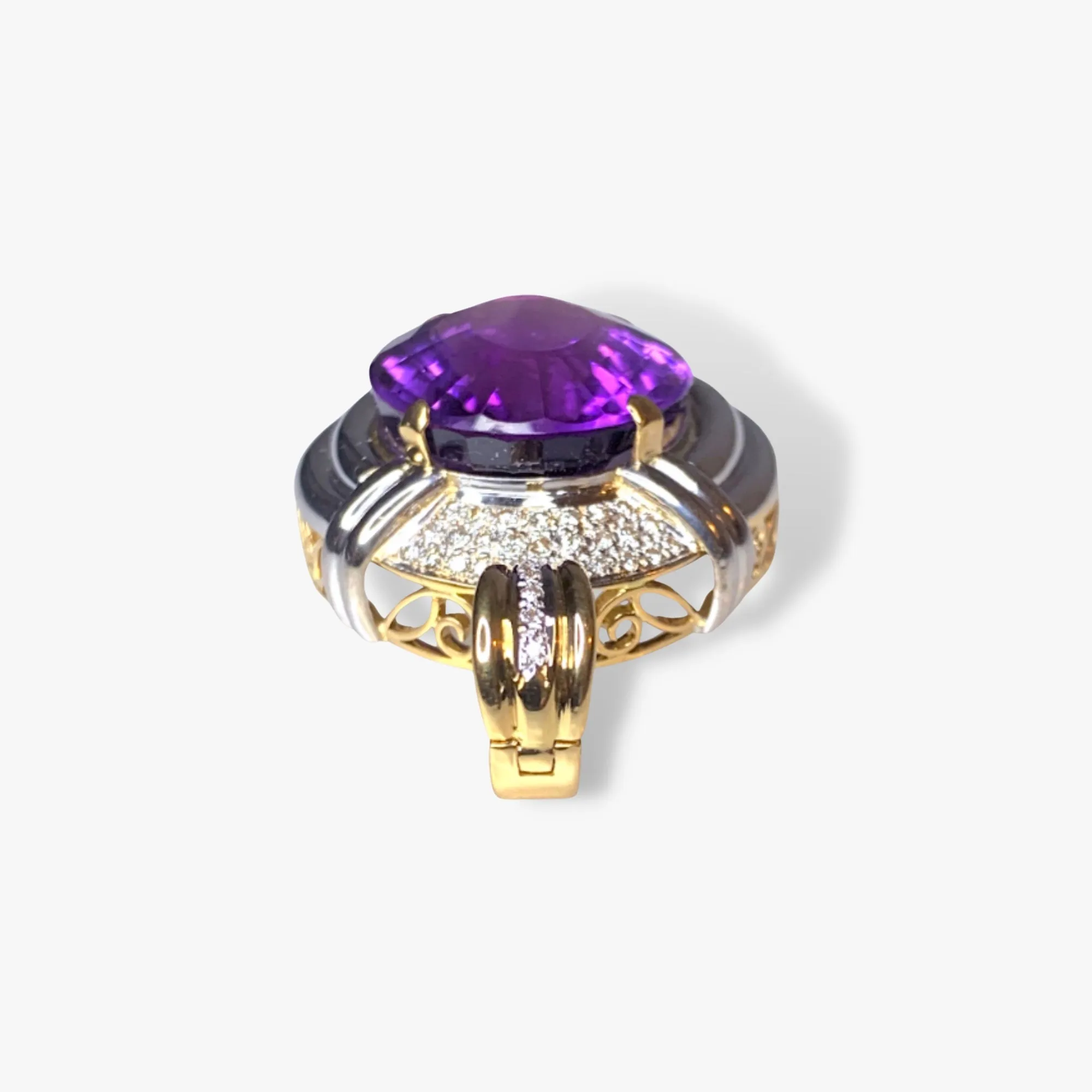 18k Yellow and White Gold Oval Amethyst Diamond Pendant