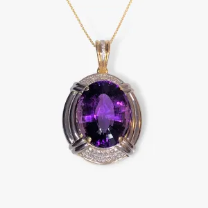 18k Yellow and White Gold Oval Amethyst Diamond Pendant
