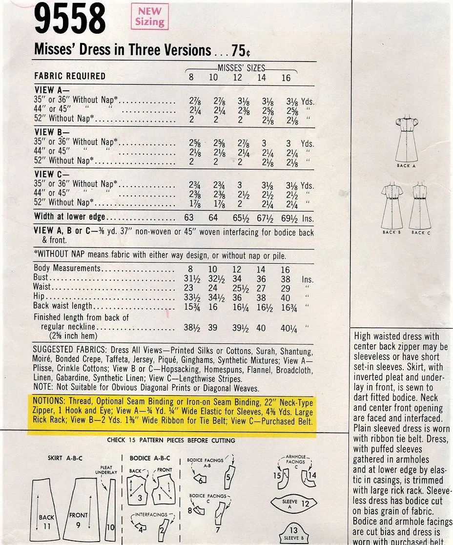 1960s CUTE Mod Empire Dress Pattern McCALLS 9558 Three Styles Bust 31 Vintage Sewing Pattern UNCUT
