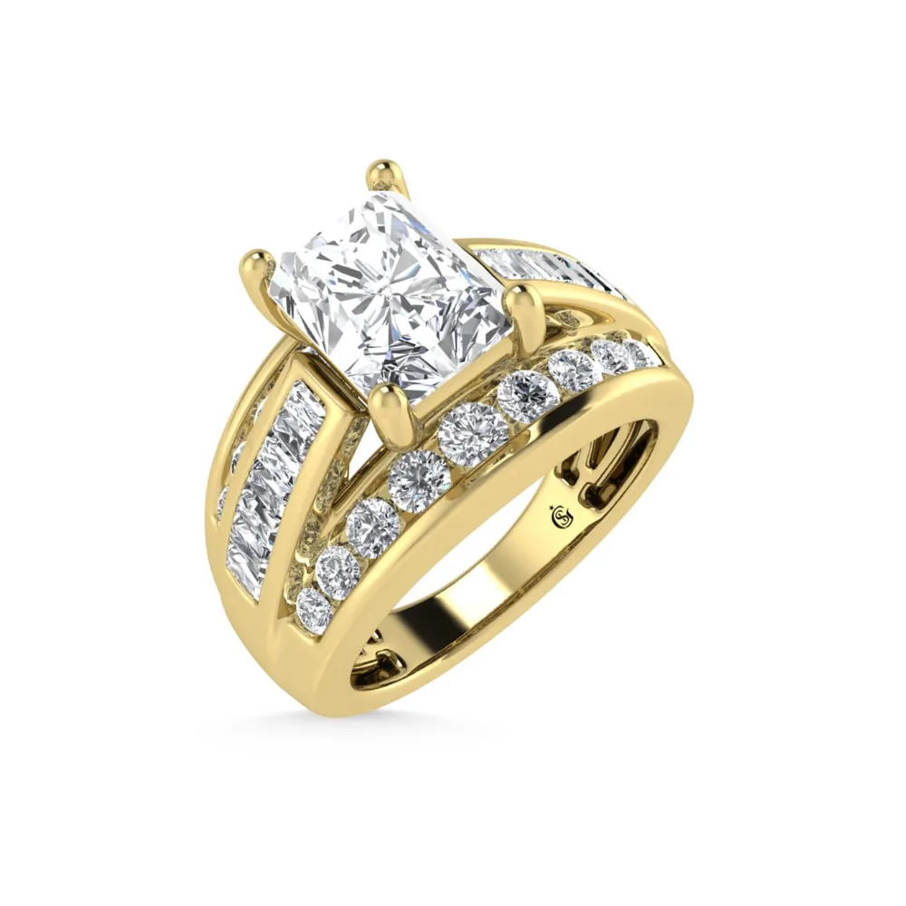 2 7/8 Ctw Radiant Lab Grown Diamond Engagement Ring in Yellow Gold