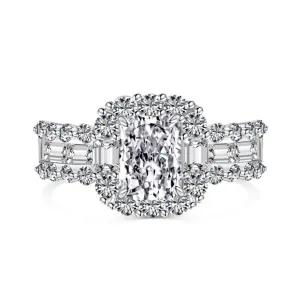 2 Carat TW Radiant Cut Baguette & Round Halo Engagement Ring