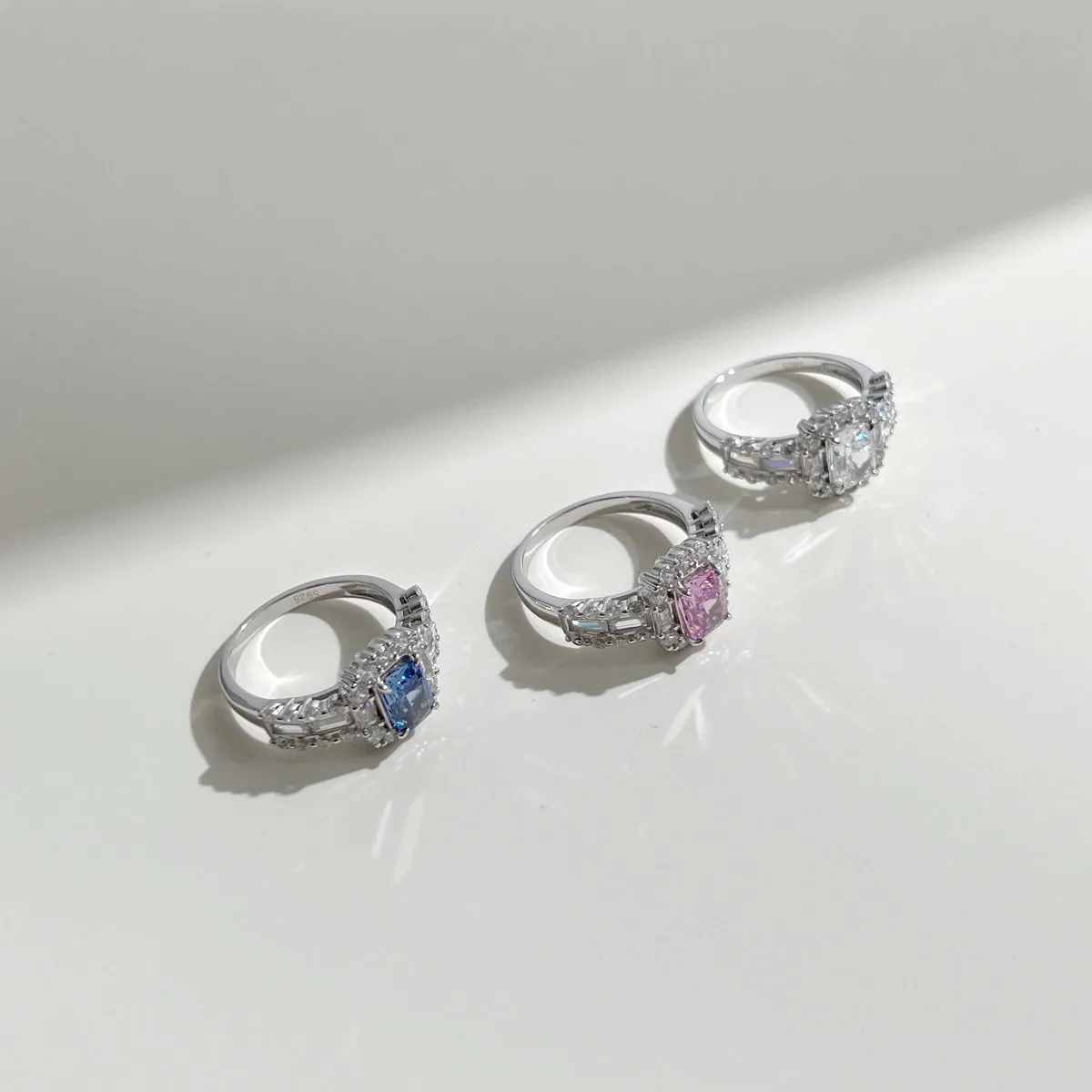 2 Carat TW Radiant Cut Baguette & Round Halo Engagement Ring