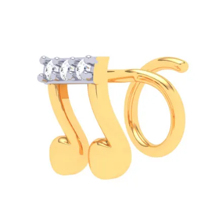 22KT Musical Note Gold Nosepin With Three Stones From Online Exclusive Collection