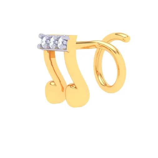 22KT Musical Note Gold Nosepin With Three Stones From Online Exclusive Collection