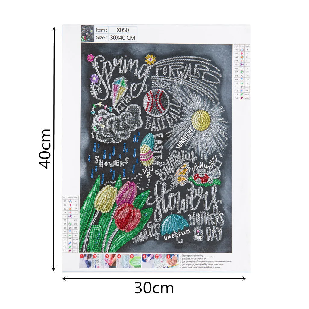 5D DIY  Special-Shaped Diamond- Flowers 30*40cm