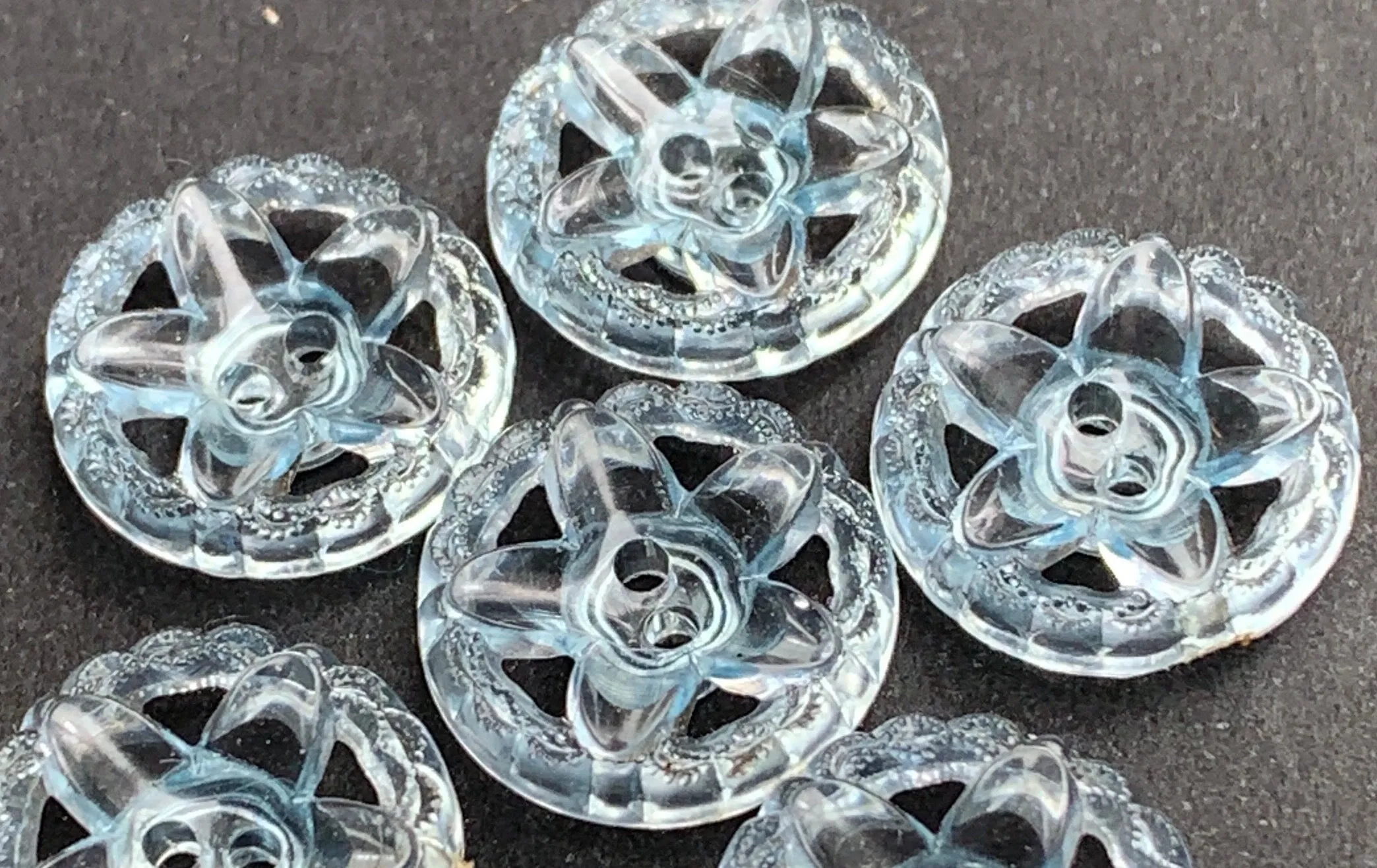 6  Delicate 1.2cm Pale Blue Vintage Buttons