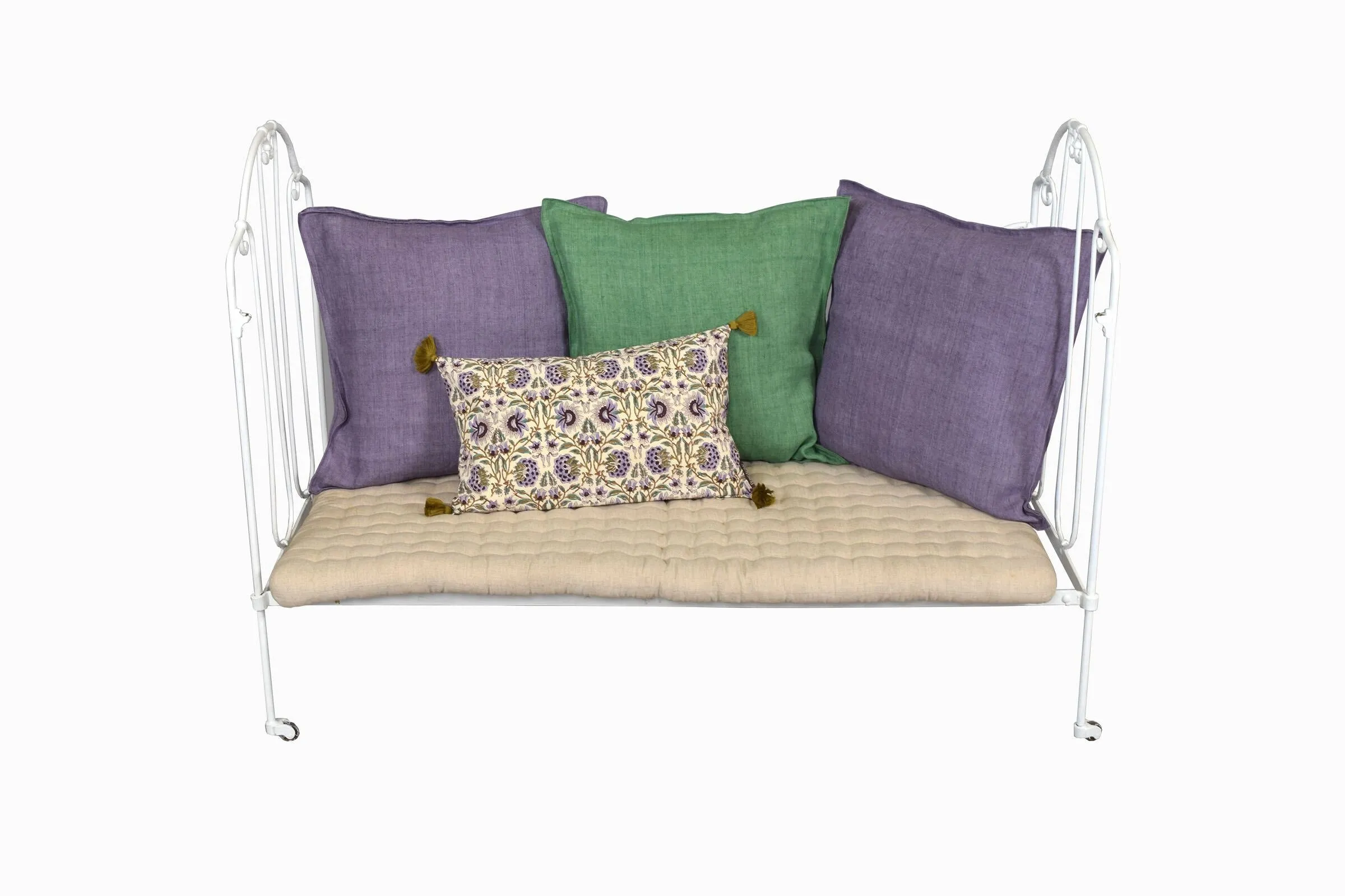 A vintage French folding wrought iron child's cot.