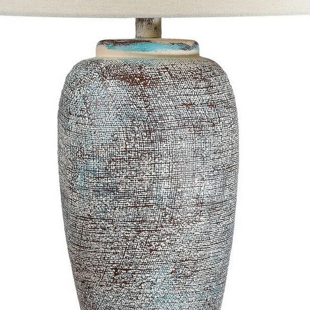 Alin 29 Inch Hydrocal Table Lamp, Drum Shade, Urn Shaped Base, Misty Sky By Casagear Home