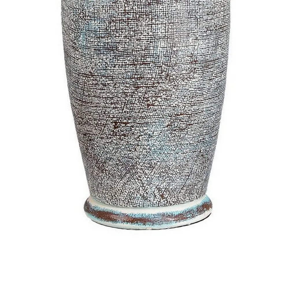 Alin 29 Inch Hydrocal Table Lamp, Drum Shade, Urn Shaped Base, Misty Sky By Casagear Home