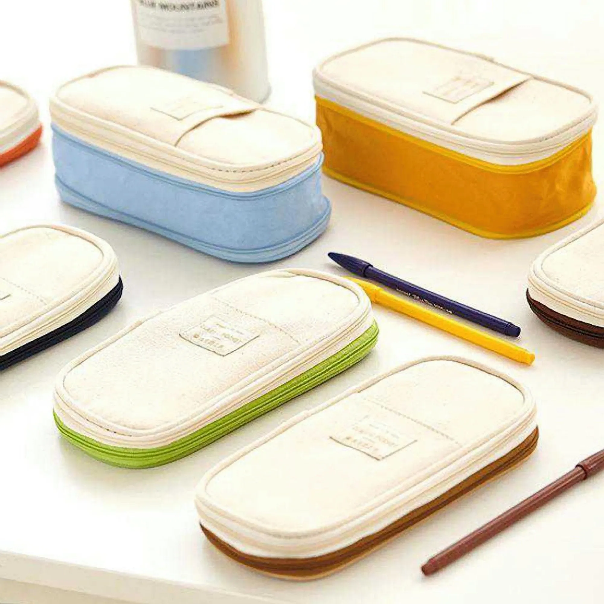 ANGOO MINT GREEN Expandable Canvas Pen Case Pencil Case Expandable Case Storage Case
