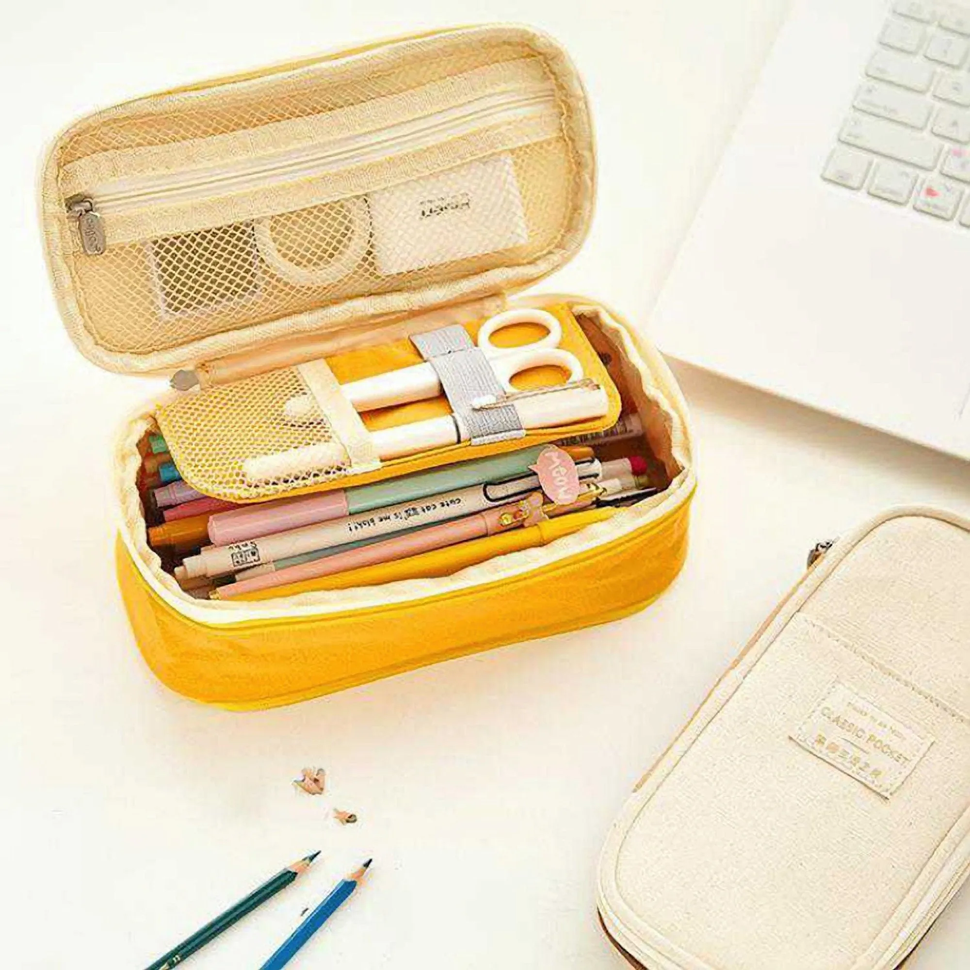 ANGOO MINT GREEN Expandable Canvas Pen Case Pencil Case Expandable Case Storage Case