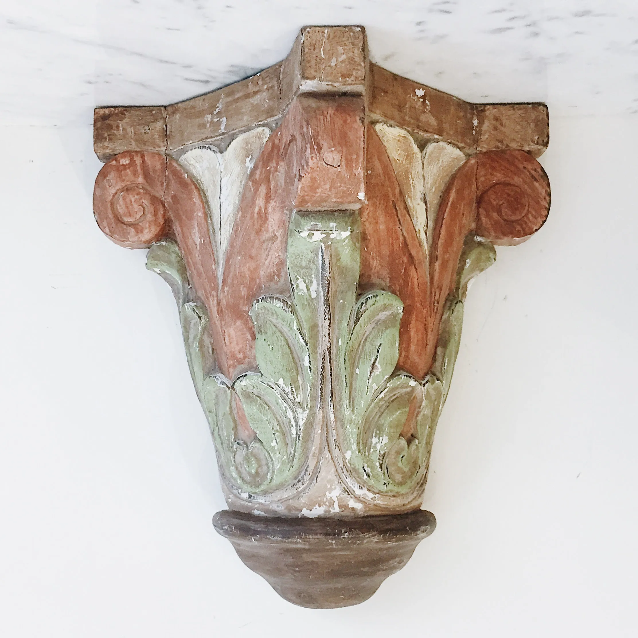 Antique Pastels Carved Wooden Wall Shelf Bracket