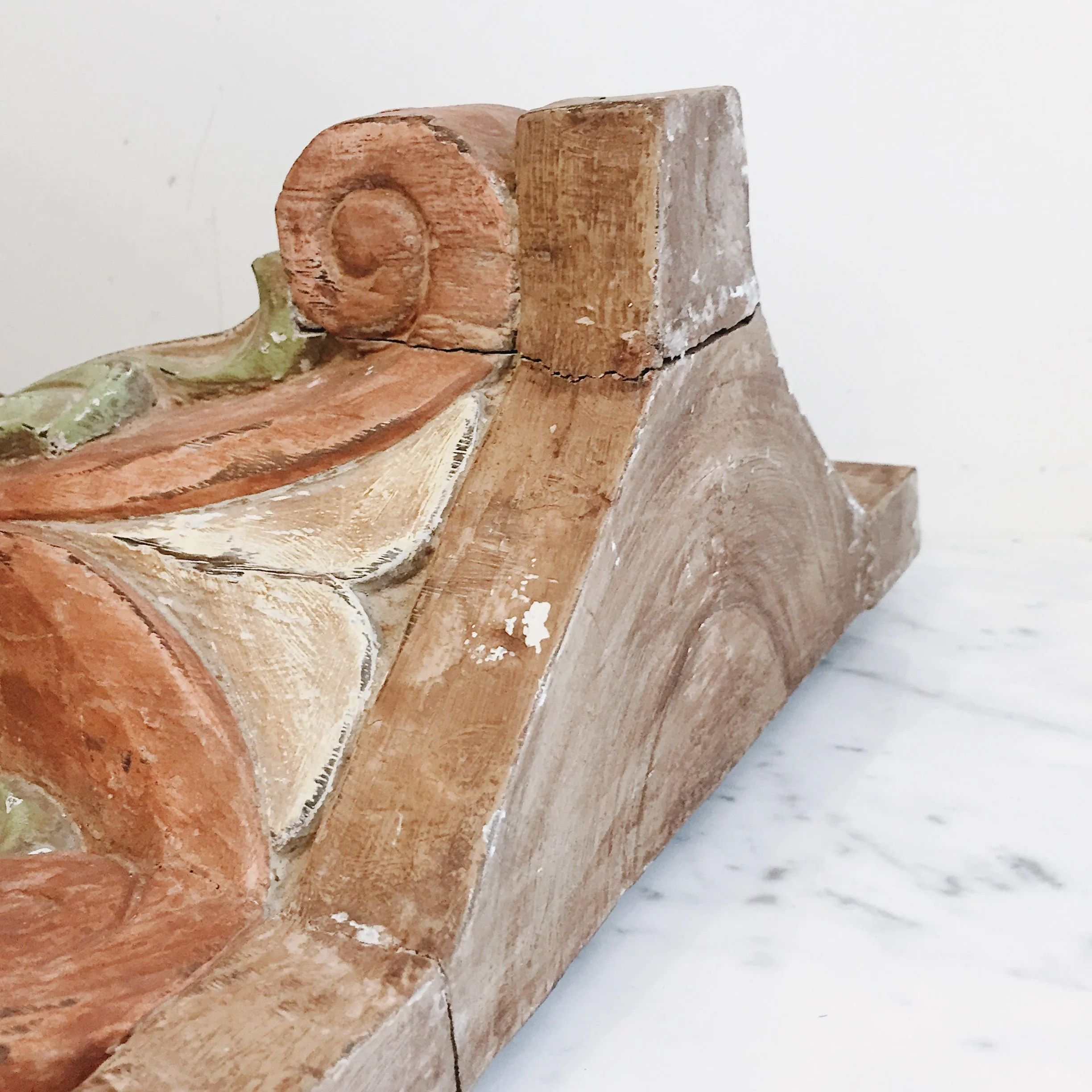 Antique Pastels Carved Wooden Wall Shelf Bracket