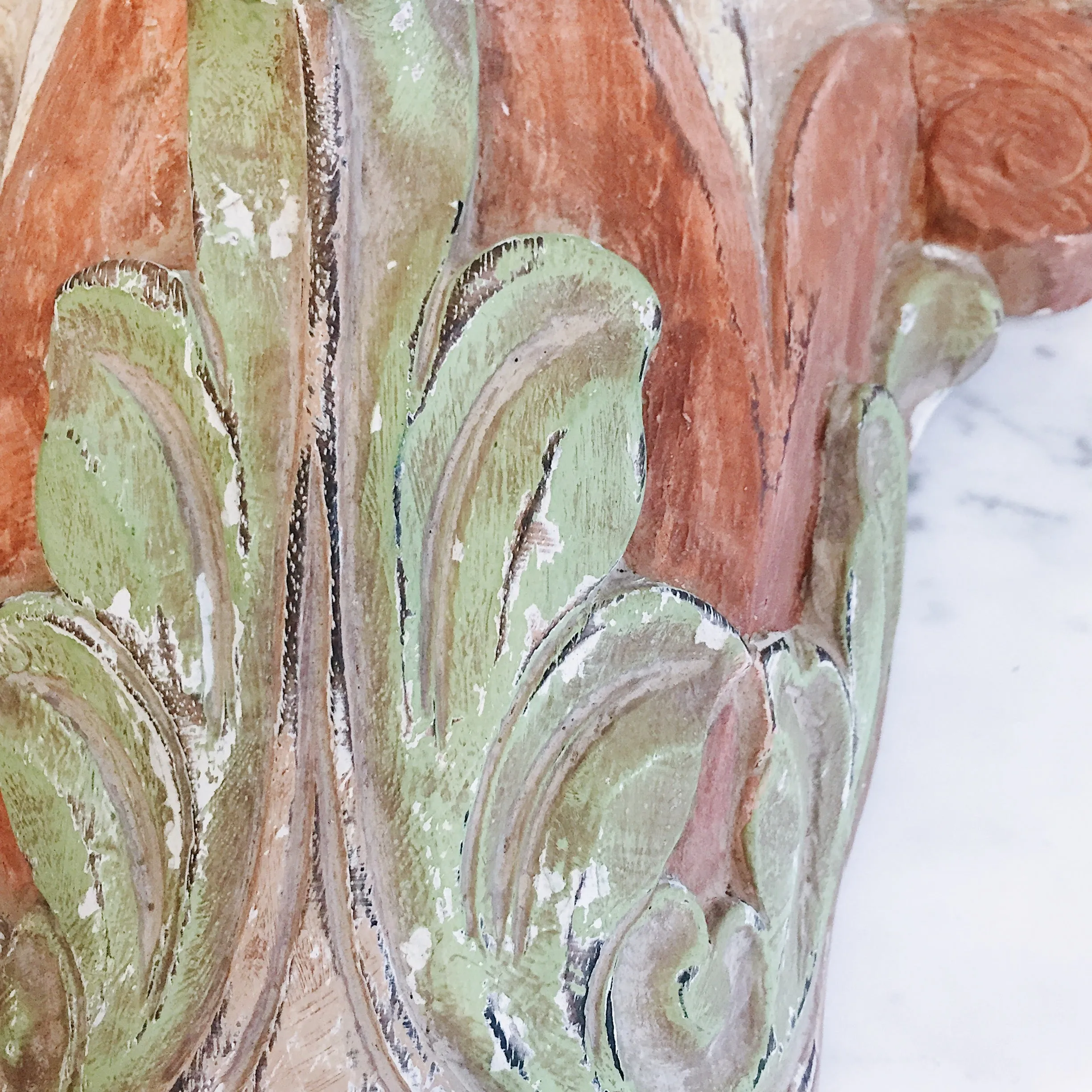 Antique Pastels Carved Wooden Wall Shelf Bracket