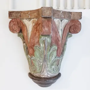 Antique Pastels Carved Wooden Wall Shelf Bracket