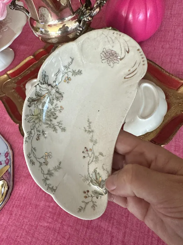Antique/Vintage Fish Bone Dishes, John Edwards Harvest Floral Pattern, Porcelain, Set of 4