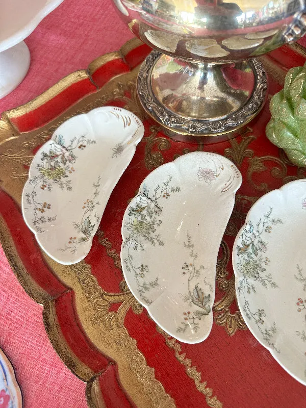 Antique/Vintage Fish Bone Dishes, John Edwards Harvest Floral Pattern, Porcelain, Set of 4