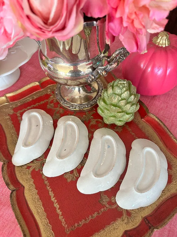 Antique/Vintage Fish Bone Dishes, John Edwards Harvest Floral Pattern, Porcelain, Set of 4