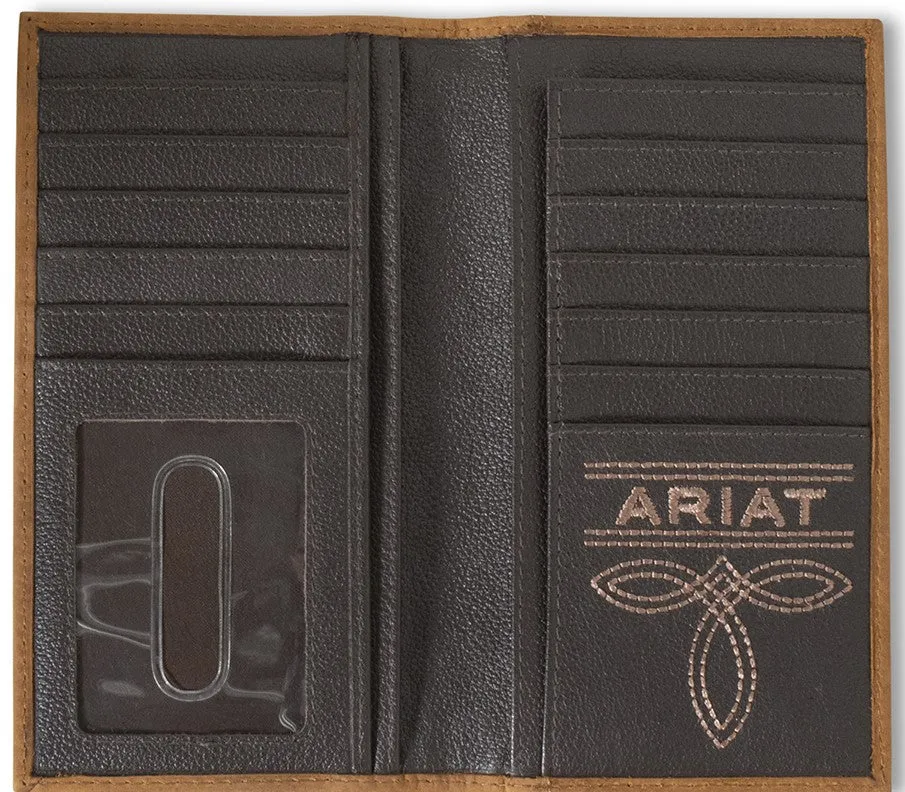 Ariat Men's Rodeo Leather Wallet with Southwestern Aged Bark