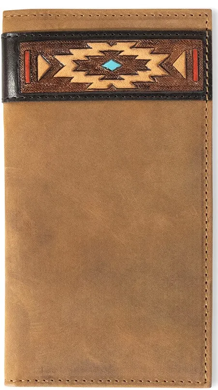 Ariat Men's Rodeo Leather Wallet with Southwestern Aged Bark