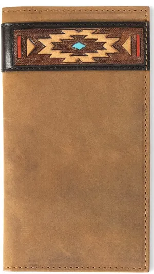 Ariat Men's Rodeo Leather Wallet with Southwestern Aged Bark