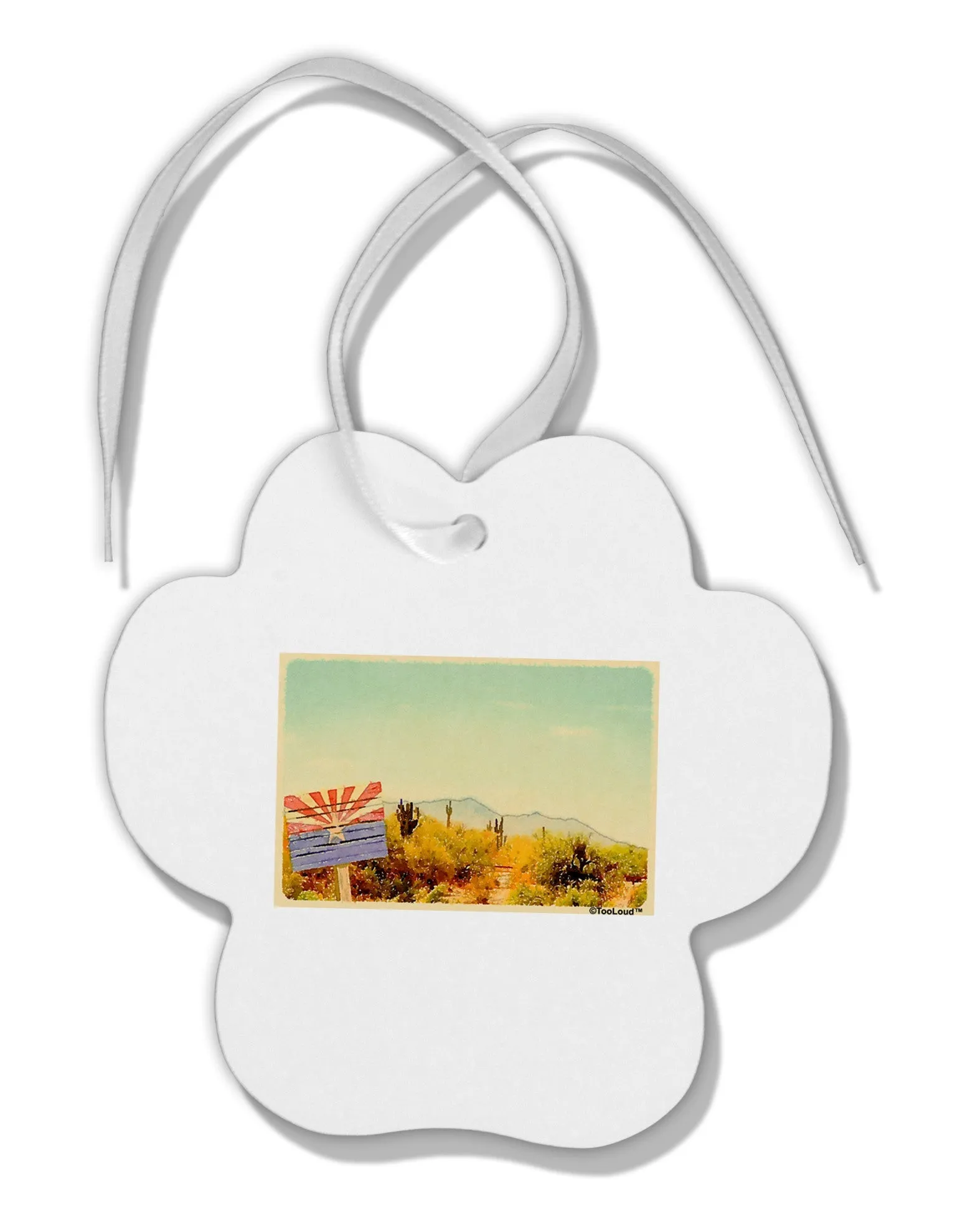Arizona Scene Watercolor Paw Print Shaped Ornament