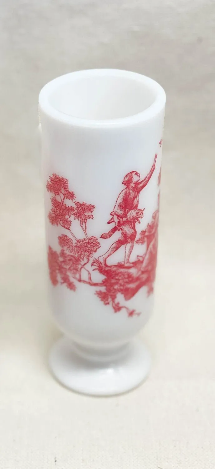 Avon Milk Glass Demitasse Red Toile Mug - Set of 2