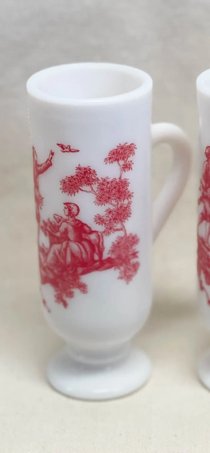 Avon Milk Glass Demitasse Red Toile Mug - Set of 2